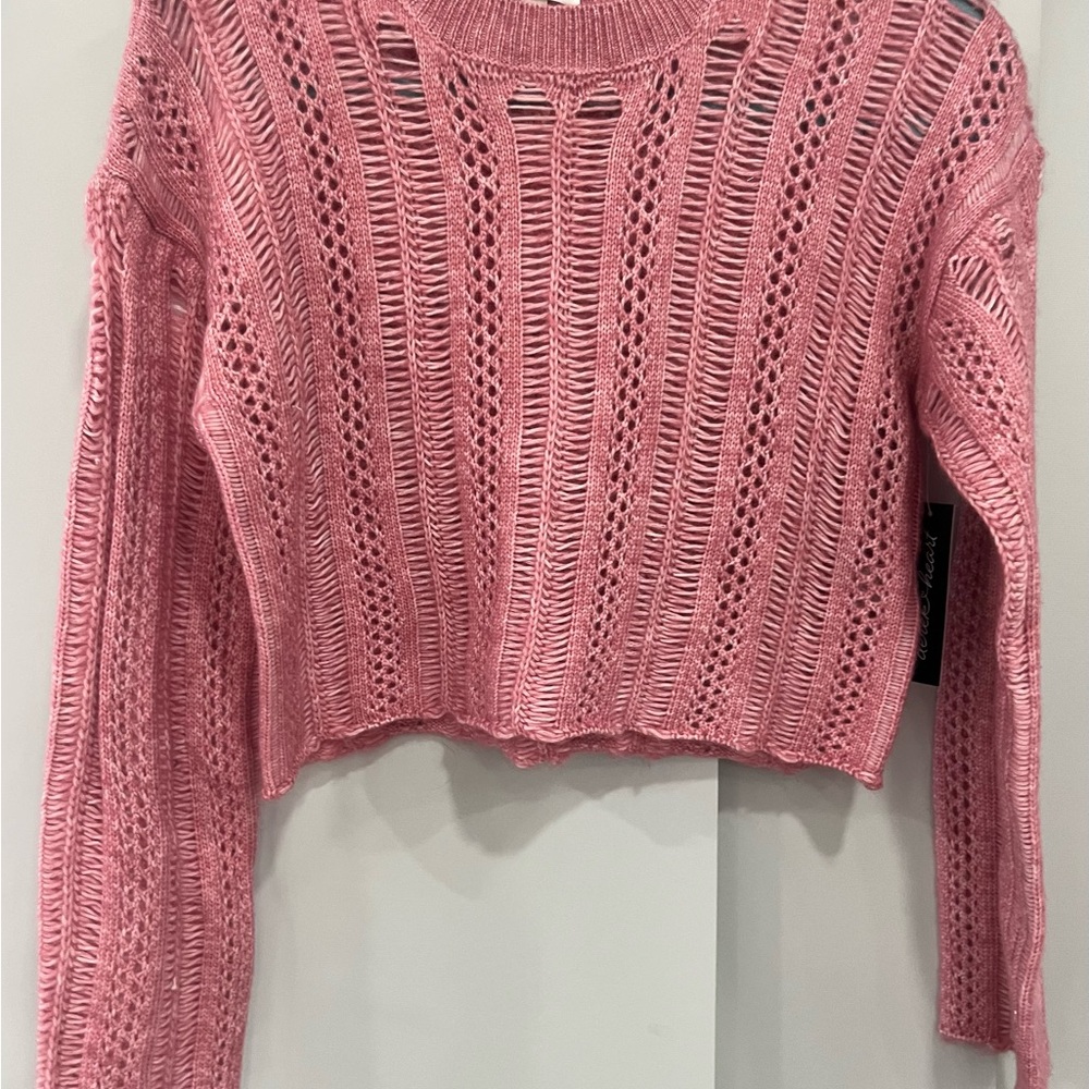 Derek Heart Pink Open-Knit‎ Cropped Sweater